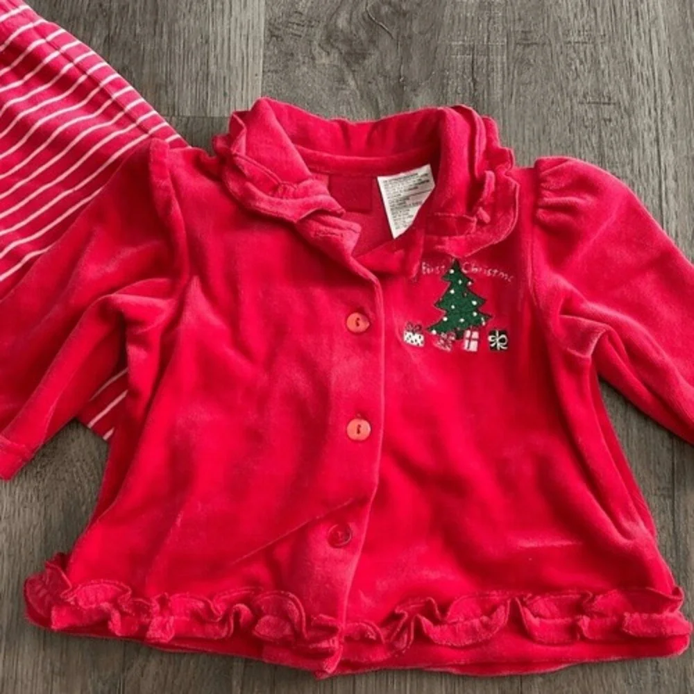 Carters‎ Baby Girls 6M First Christmas Velour Cardigan Striped Leggings Set Red